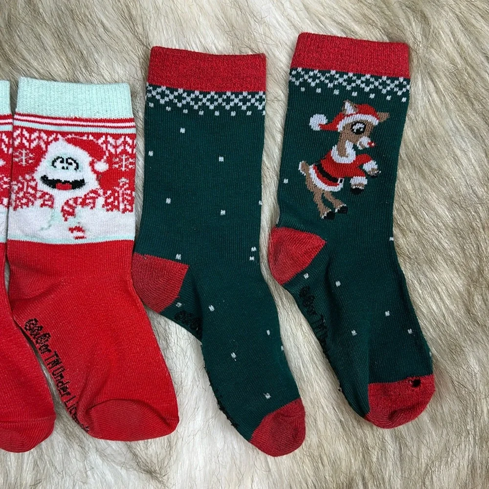 Festive Holiday Gap Christmas Socks Set, Rudolf the Reindeer, Abominable Snowman